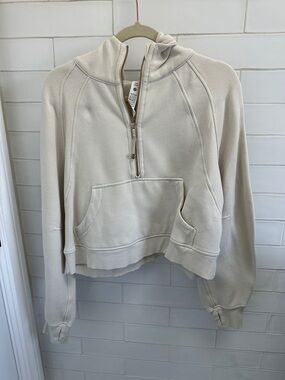 Lululemon Cropped Ivory Half-Zip Hoodie Sweatshirt - Women